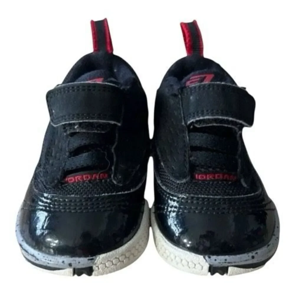 Jordan Infant Boy Black Patent Leather Sneakers Size 4C Red Jump Man Logo